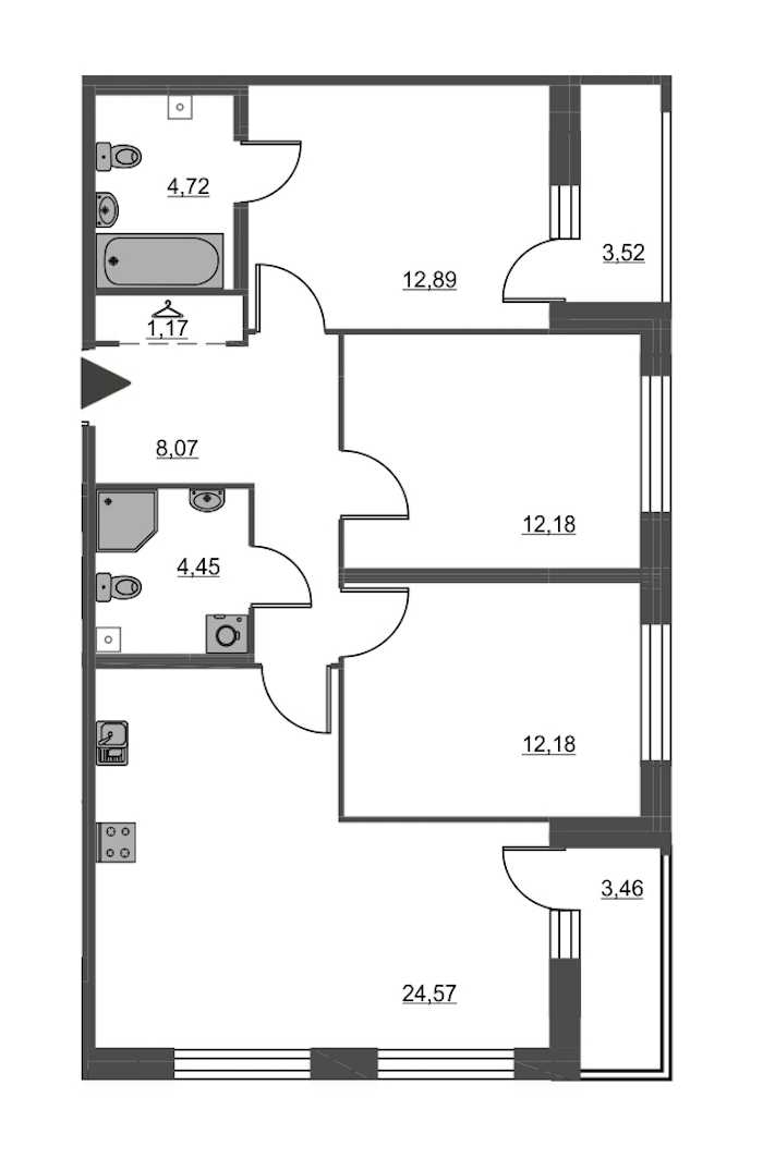 Трехкомнатная квартира в Петра-8: площадь 80.23 м2 , этаж: 2 – купить в Санкт-Петербурге